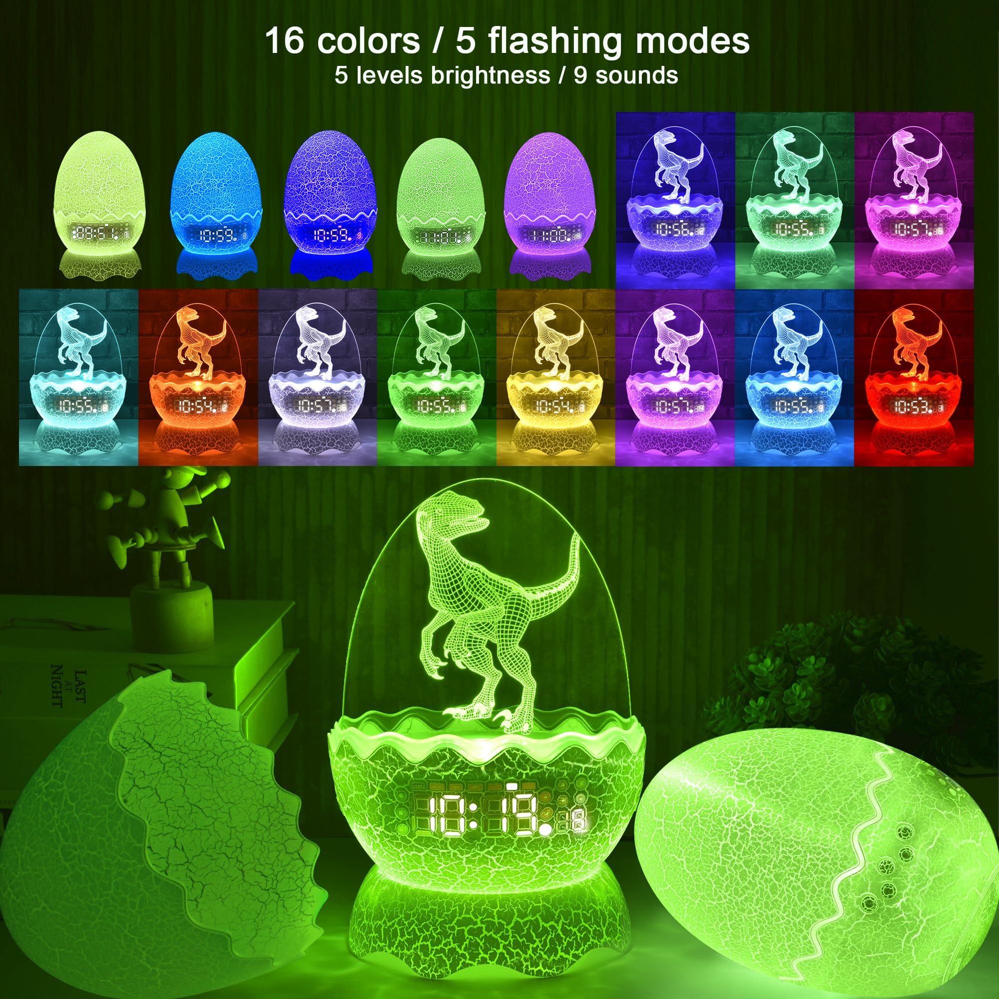 Amazon.com: NNDHYA Dinosaur Egg Kids Clock | Alarm Clock | Colors